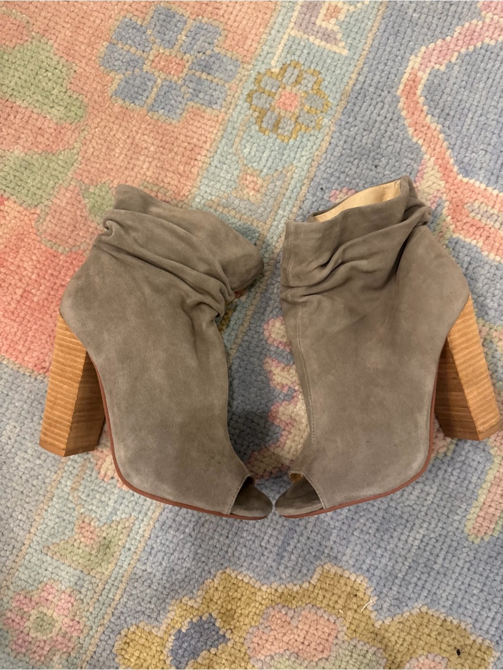 Chinese Laundry Taupe Suede Peep-Toe Slouch Booties